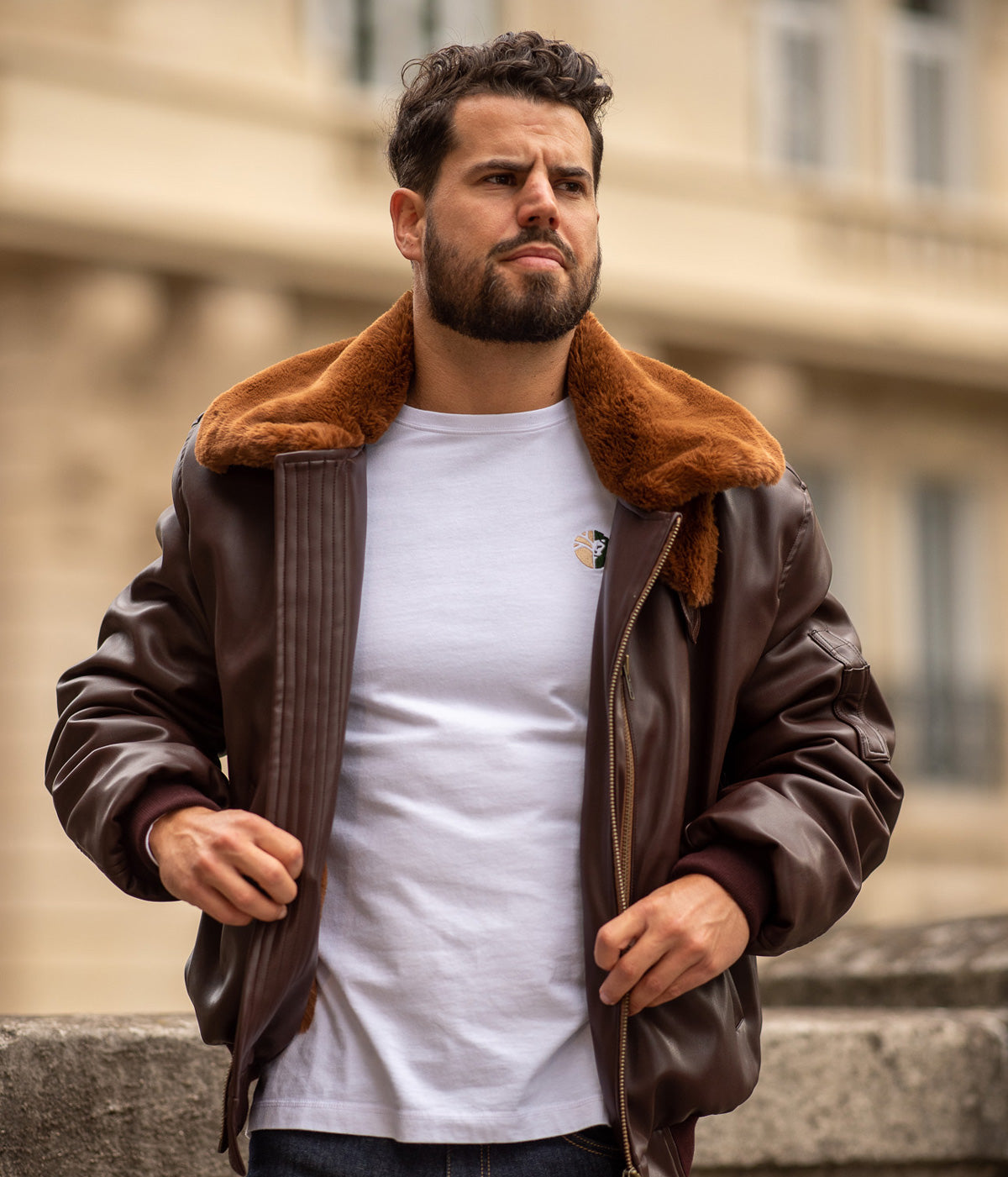 Leather bomber jacket with fur hotsell