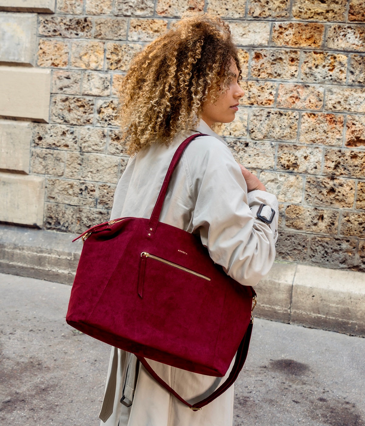 Tote bag Mia burgundy vegan faux suede recycled ethical and eco-responsible  and vegan – Ashoka Paris